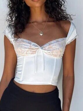 PRINCESS POLLY Marthea Lace Corset Crop Top Ivory US Size 2